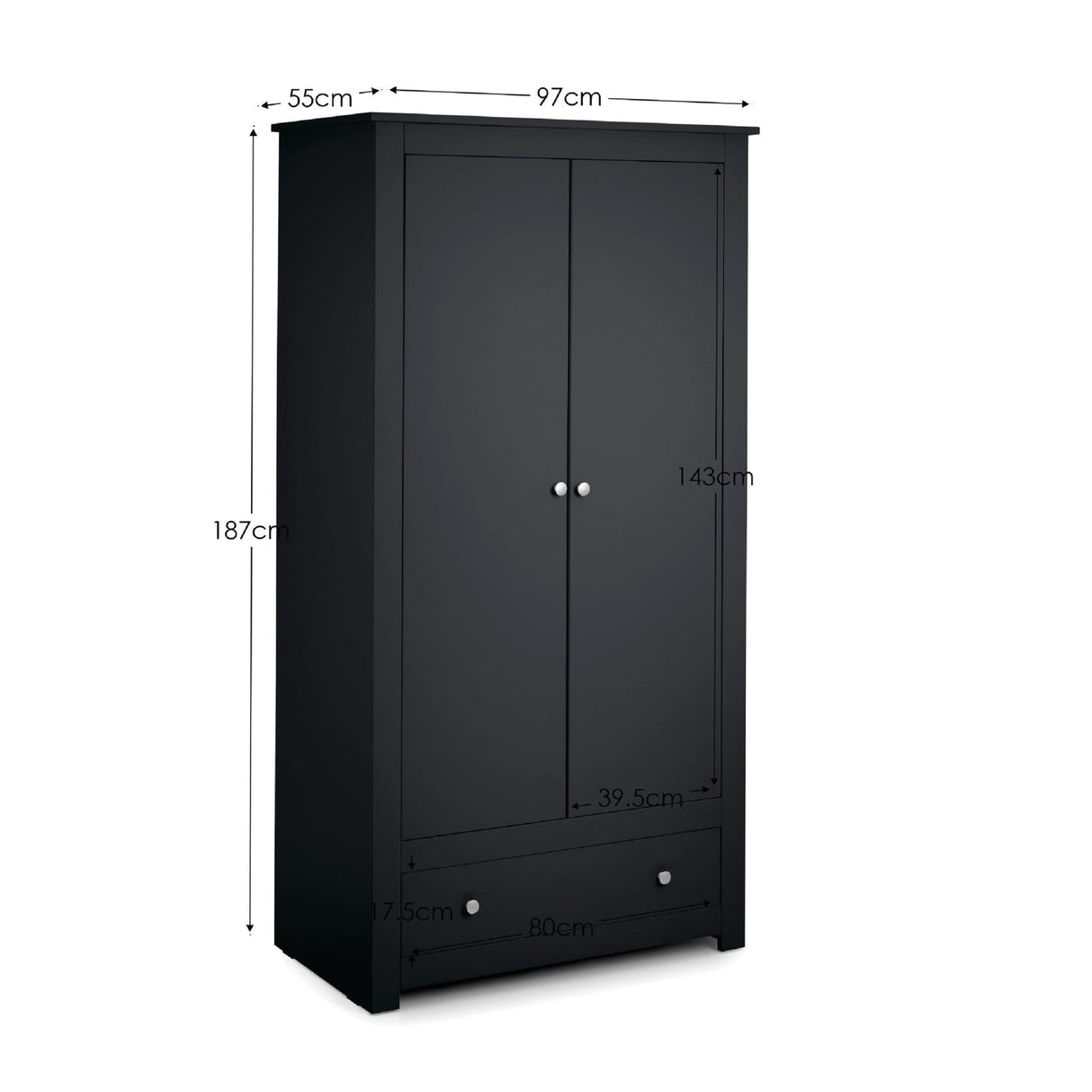 Wooden Wardrobe With 2 Doors And 1 Drawer - Radley