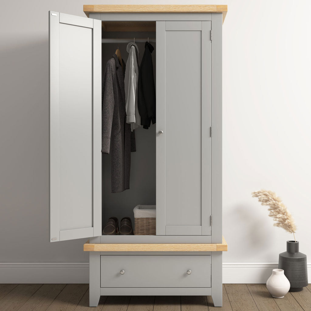 Wooden Wardrobe With 2 Doors And 1 Drawer - Windsor