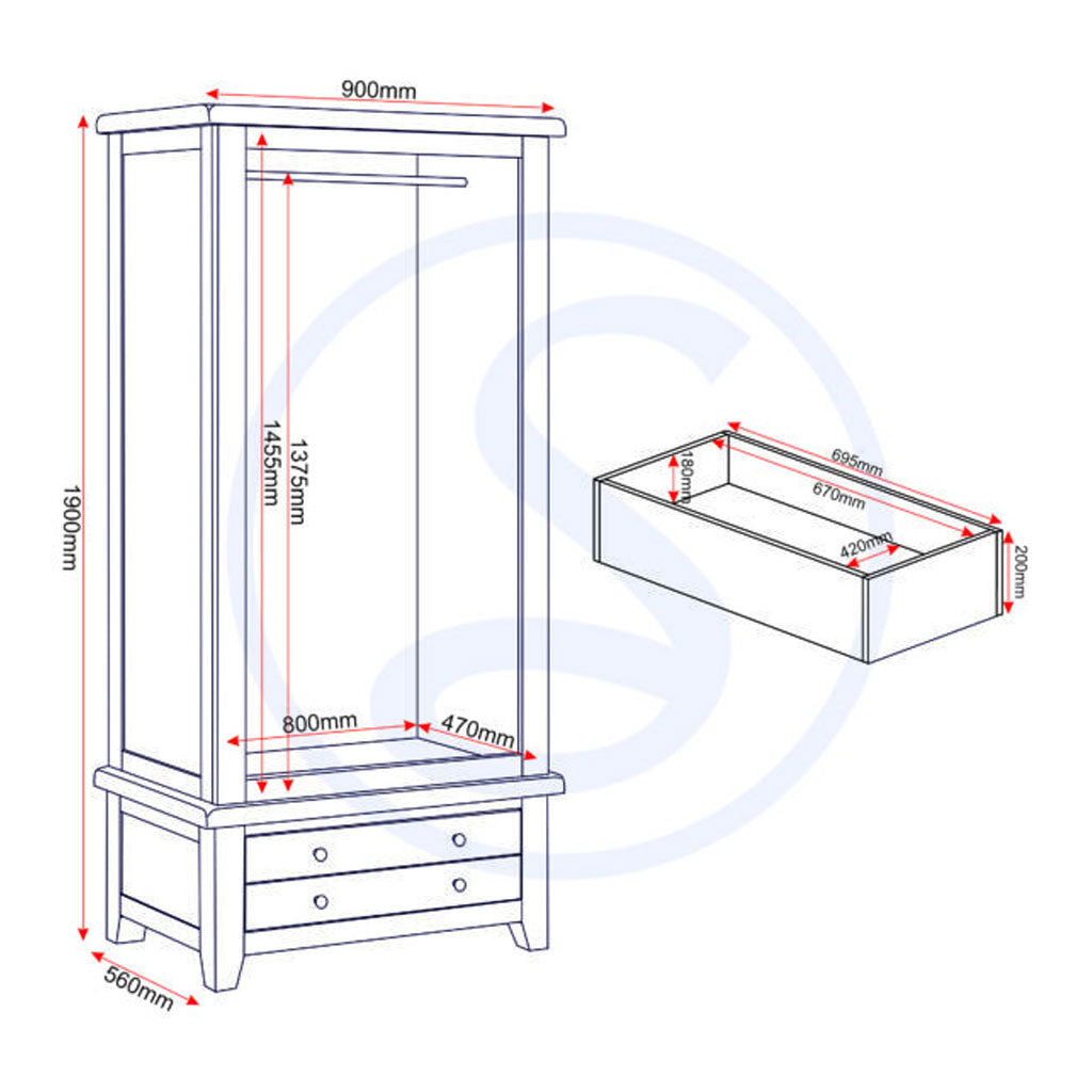 Wooden Wardrobe With 2 Doors And 1 Drawer - Windsor