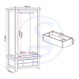 Wooden Wardrobe With 2 Doors And 1 Drawer - Windsor