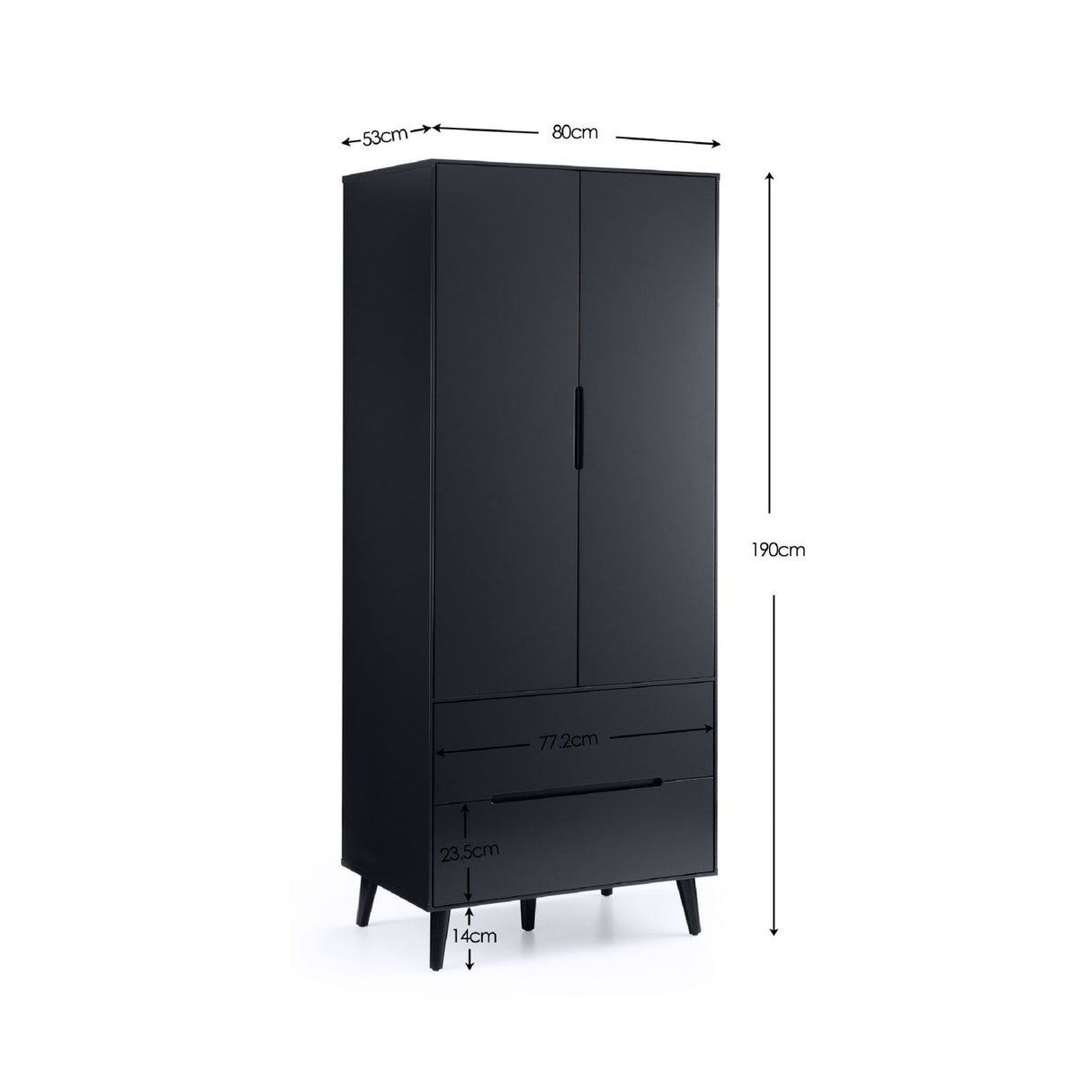 Wooden Wardrobe With 2 Doors And 2 Drawers - Alicia