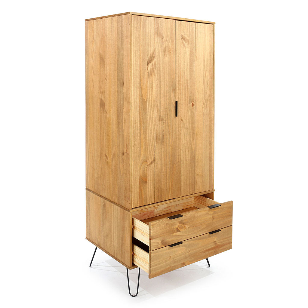 Wooden Wardrobe With 2 Doors And 2 Drawers - Augusta