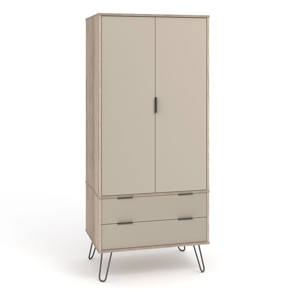 Wooden Wardrobe With 2 Doors And 2 Drawers - Augusta