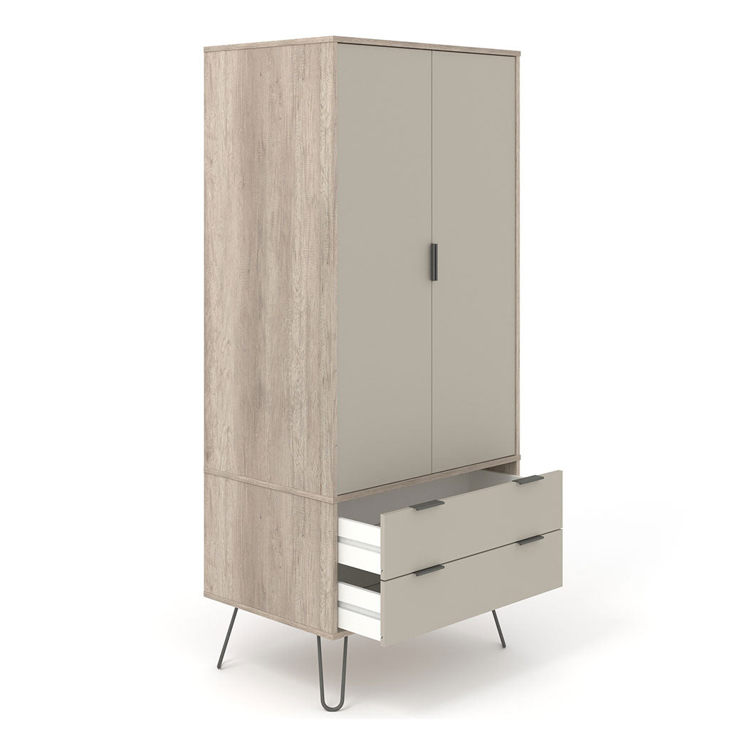 Wooden Wardrobe With 2 Doors And 2 Drawers - Augusta