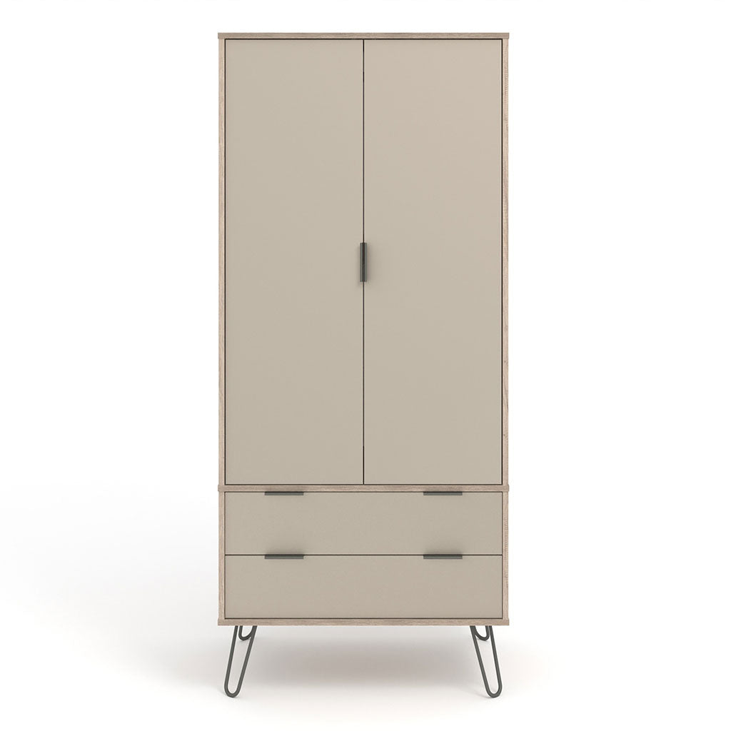 Wooden Wardrobe With 2 Doors And 2 Drawers - Augusta