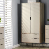 Wooden Wardrobe With 2 Doors And 2 Drawers - Augusta