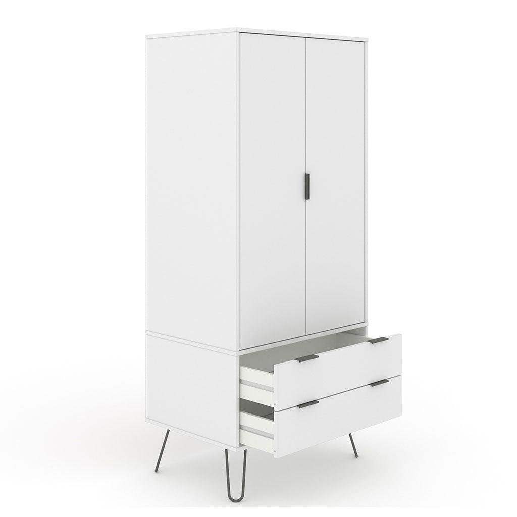 Wooden Wardrobe With 2 Doors And 2 Drawers - Augusta