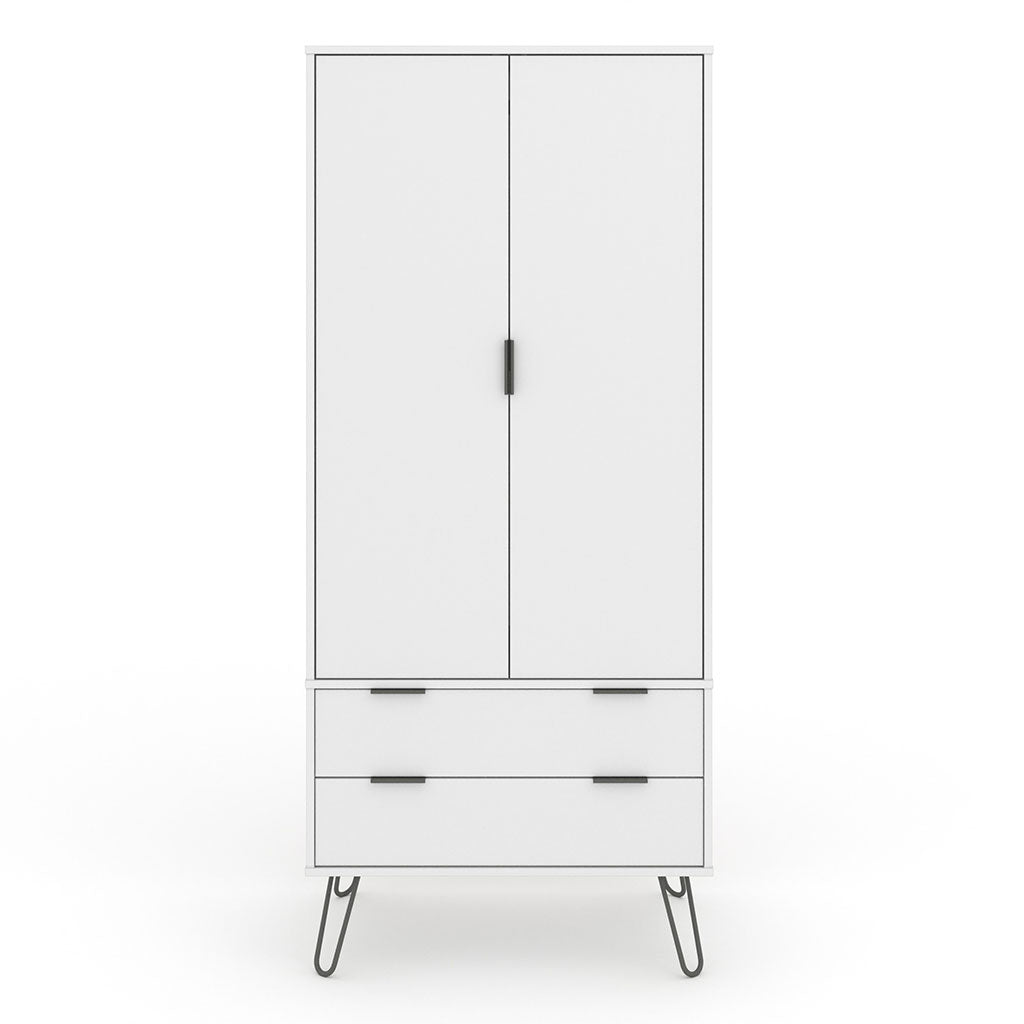 Wooden Wardrobe With 2 Doors And 2 Drawers - Augusta