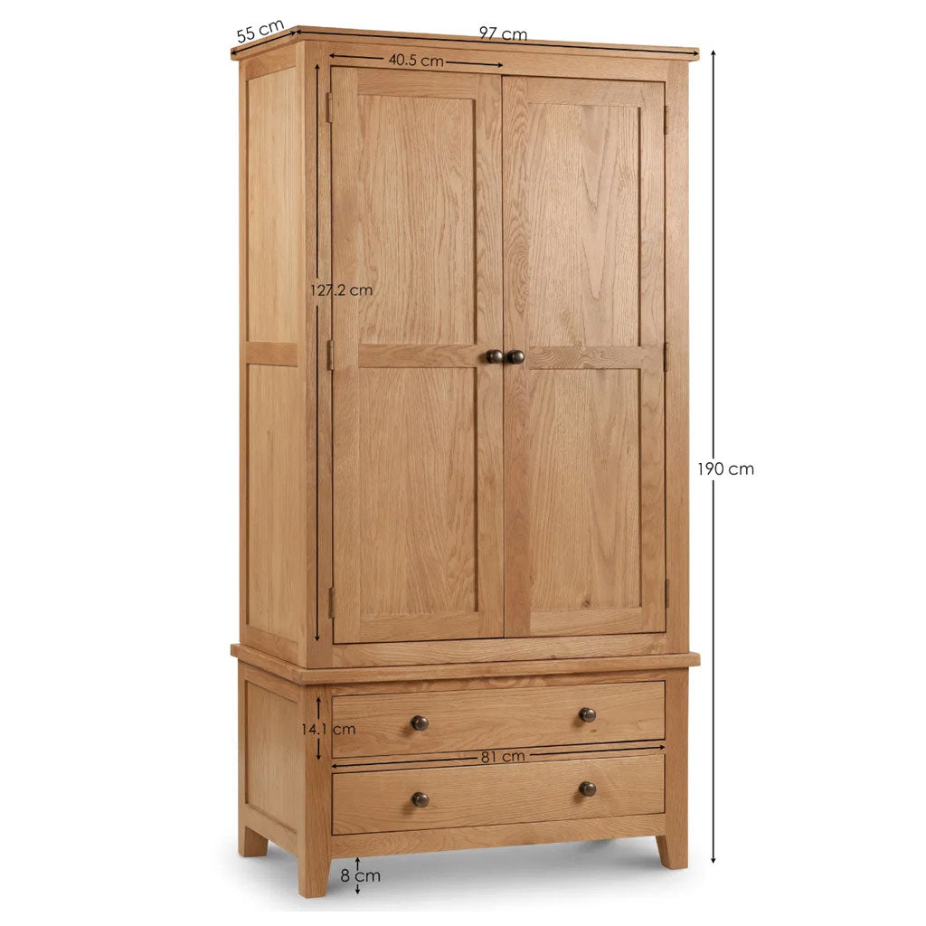 Wooden Wardrobe With 2 Doors And 2 Drawers - Marlborough