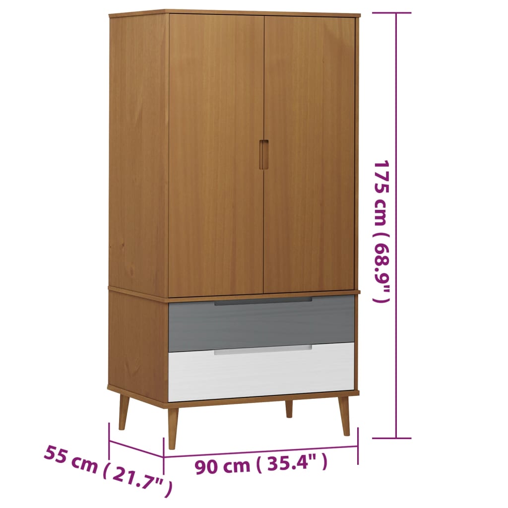 Wooden Wardrobe With 2 Doors And 2 Drawers - Molde