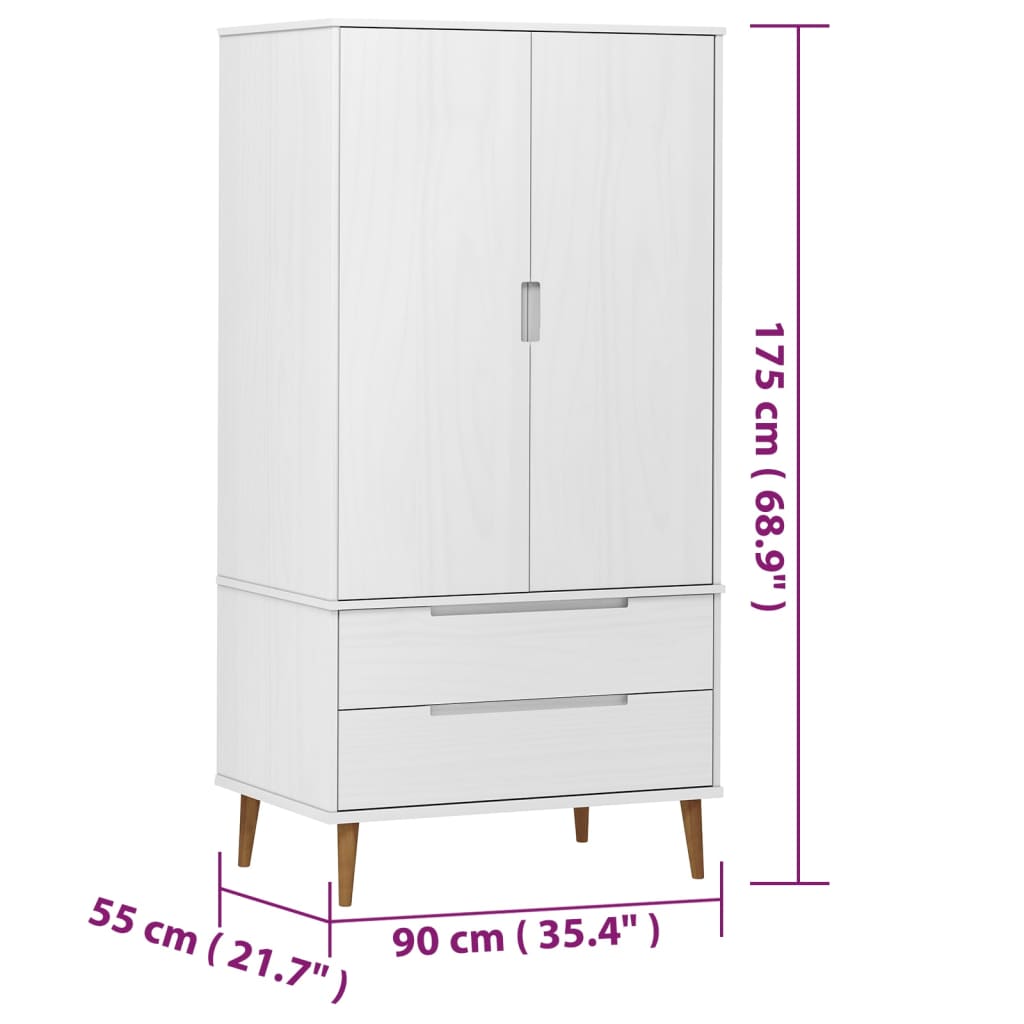 Wooden Wardrobe With 2 Doors And 2 Drawers - Molde