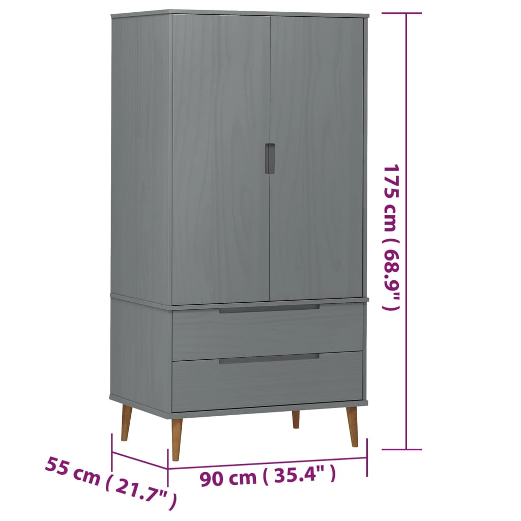 Wooden Wardrobe With 2 Doors And 2 Drawers - Molde