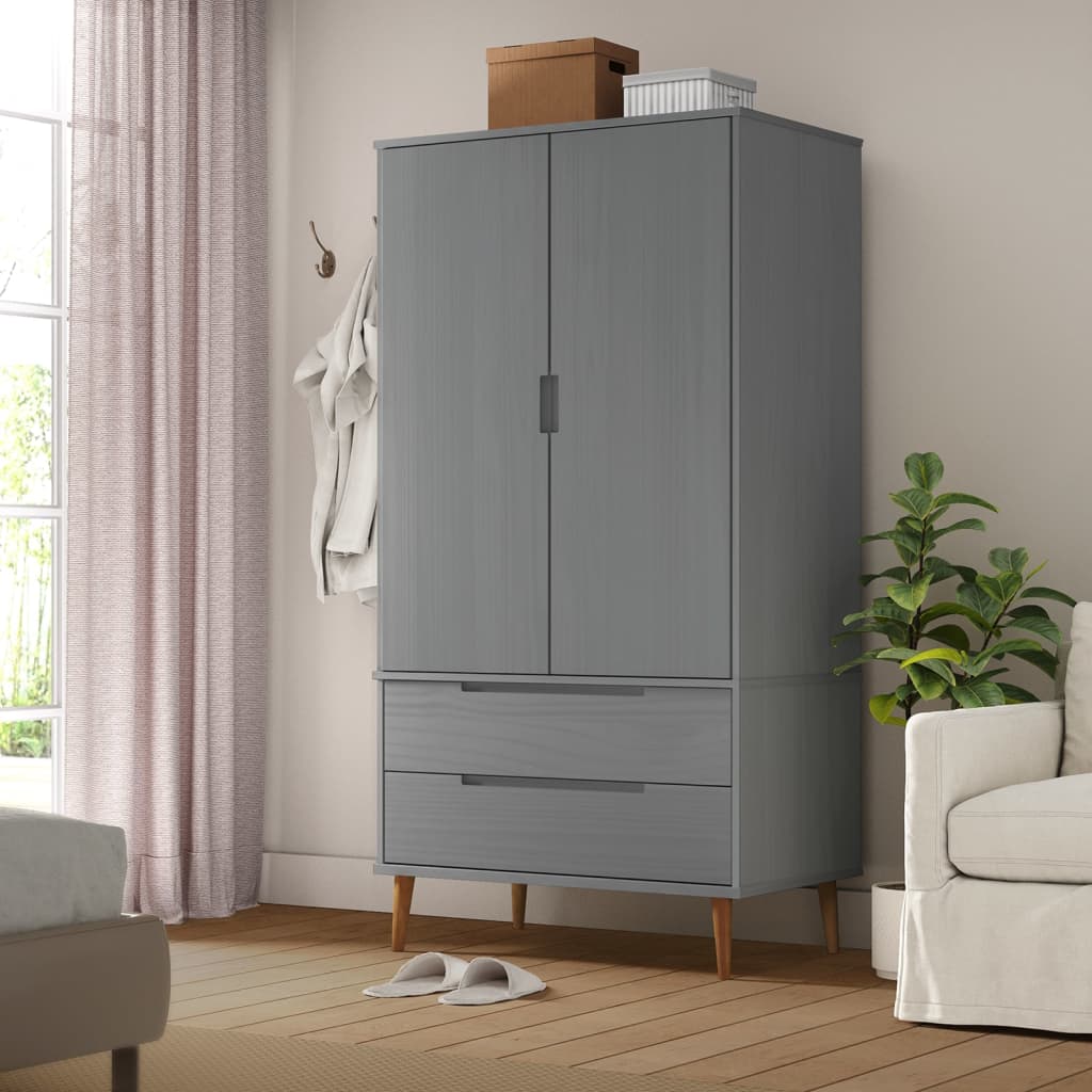 Wooden Wardrobe With 2 Doors And 2 Drawers - Molde