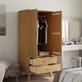 Wooden Wardrobe With 2 Doors And 2 Drawers - Olden