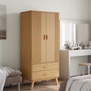 Wooden Wardrobe With 2 Doors And 2 Drawers - Olden