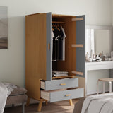 Wooden Wardrobe With 2 Doors And 2 Drawers - Olden