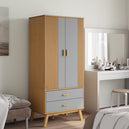 Wooden Wardrobe With 2 Doors And 2 Drawers - Olden