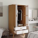 Wooden Wardrobe With 2 Doors And 2 Drawers - Olden