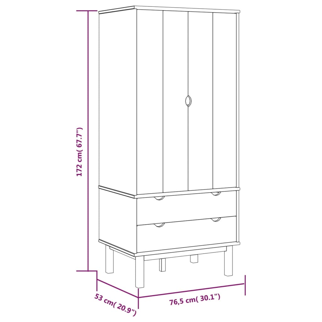 Wooden Wardrobe With 2 Doors And 2 Drawers - Otta