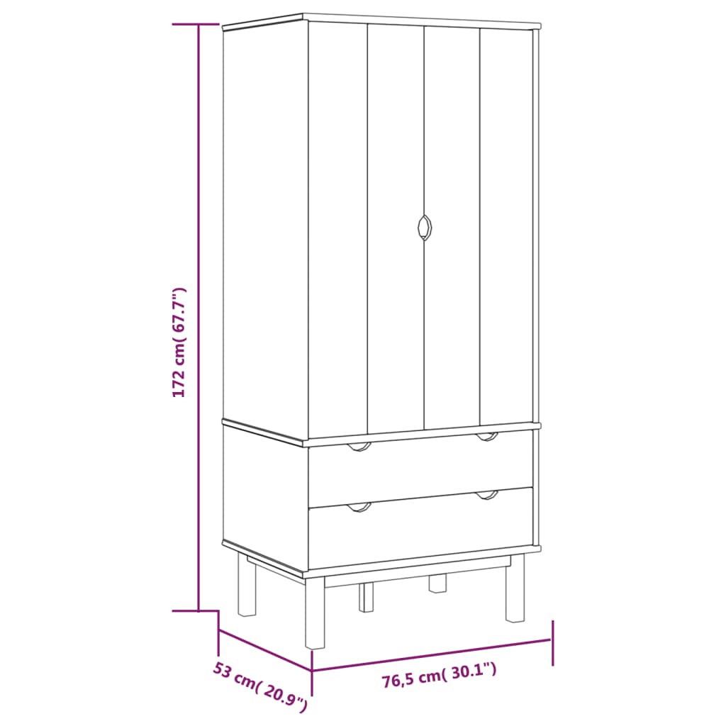 Wooden Wardrobe With 2 Doors And 2 Drawers - Otta