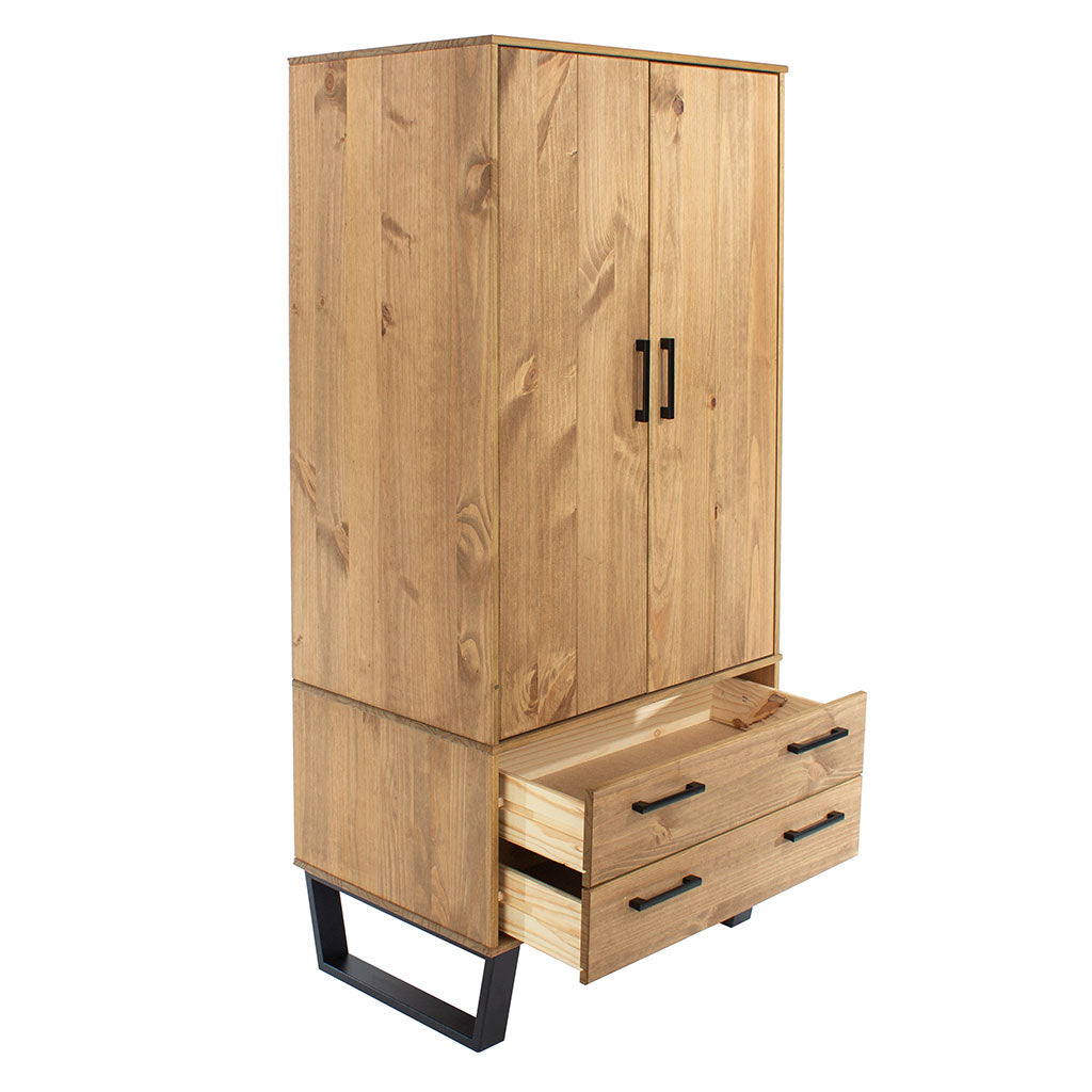 Wooden Wardrobe With 2 Doors And 2 Drawers - Texas