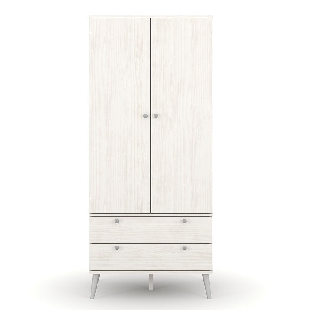 Wooden Wardrobe With 2 Doors And 2 Drawers With Plastic Legs - Augusta