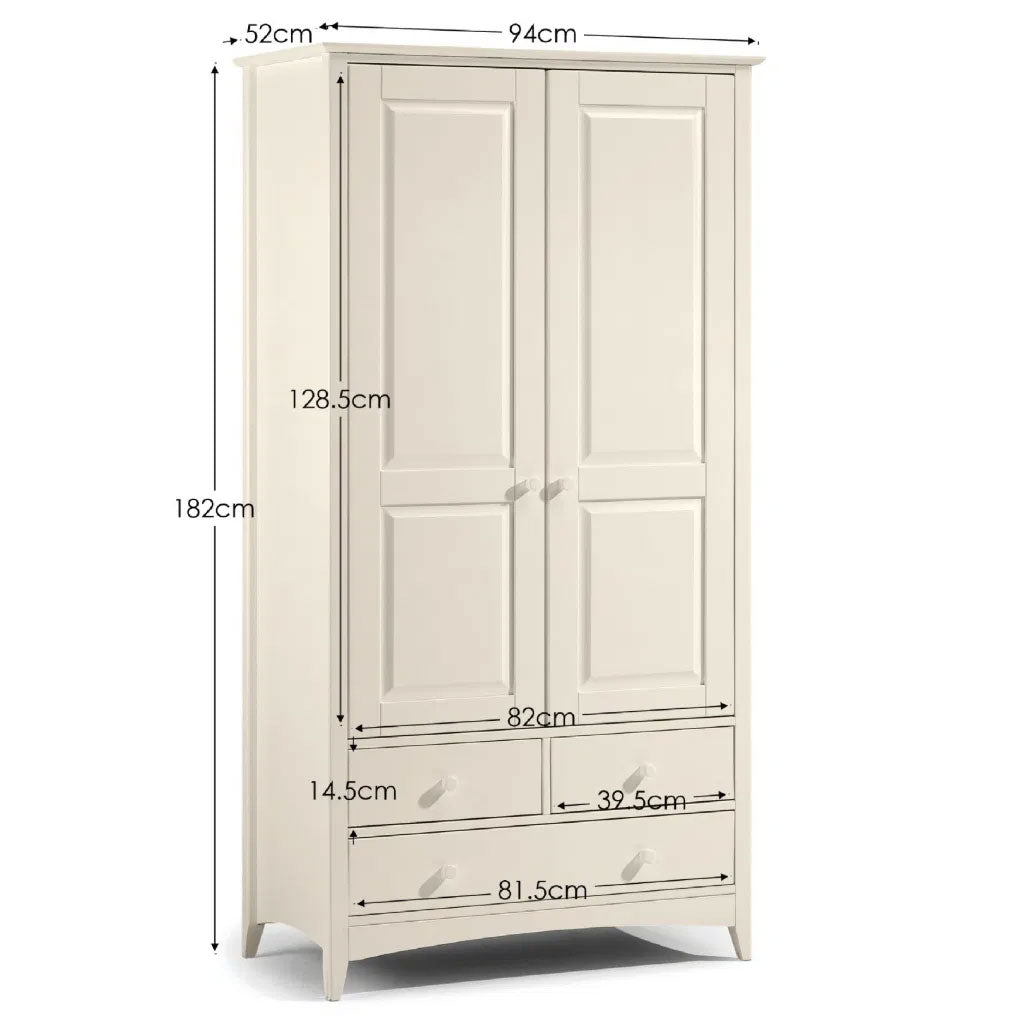 Wooden Wardrobe With 2 Doors And 3 Drawers - Cameo