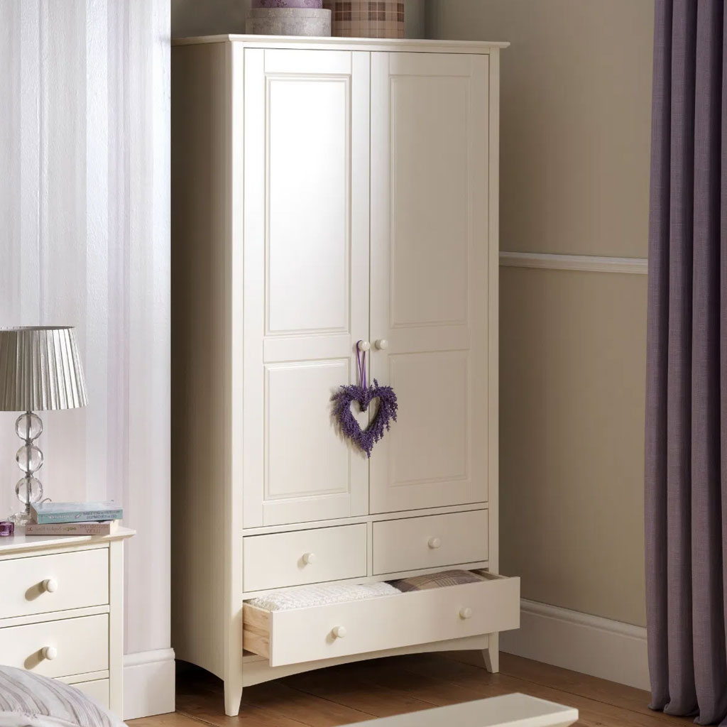 Wooden Wardrobe With 2 Doors And 3 Drawers - Cameo