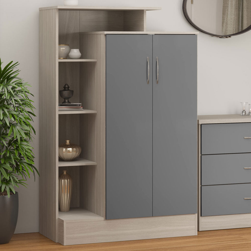 Wooden Wardrobe With 2 Doors And Open Shelf - Nevada