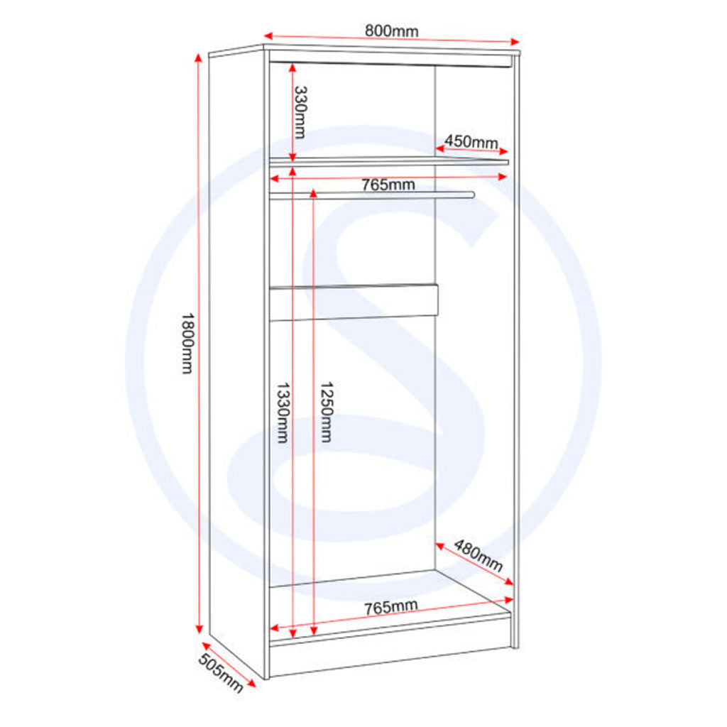 Wooden Wardrobe With 2 Doors - Malvern