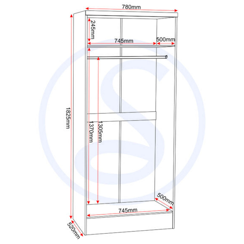 Wooden Wardrobe With 2 Doors - Nevada