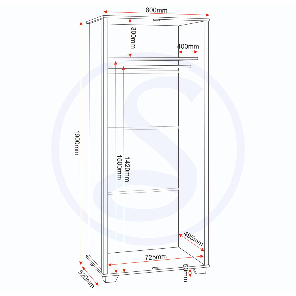 Wooden Wardrobe With 2 Doors - Oliver