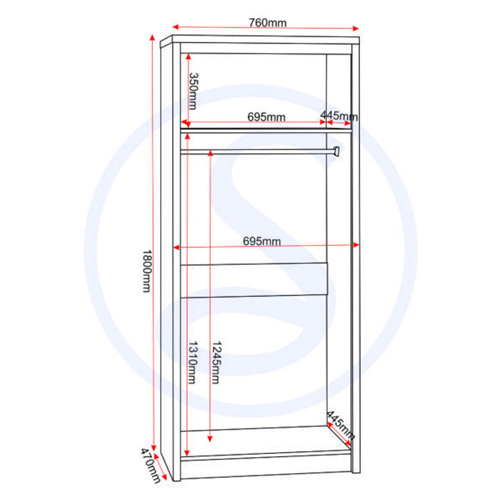 Wooden Wardrobe With 2 Doors - Seville