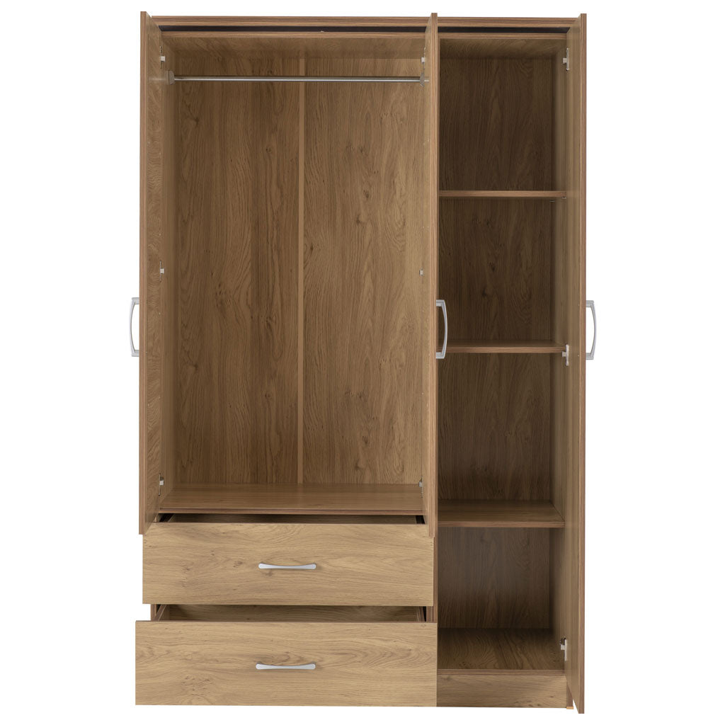 Wooden Wardrobe With 3 Doors And 2 Drawers - Charles