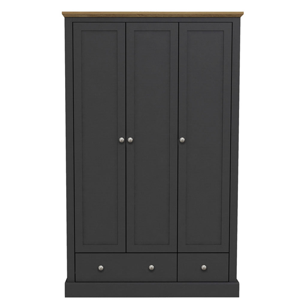 Wooden Wardrobe With 3 Doors And 2 Drawers - Devon