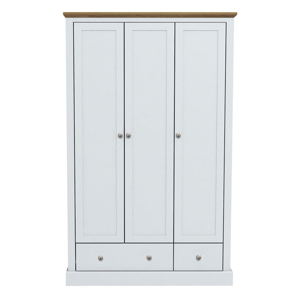 Wooden Wardrobe With 3 Doors And 2 Drawers - Devon