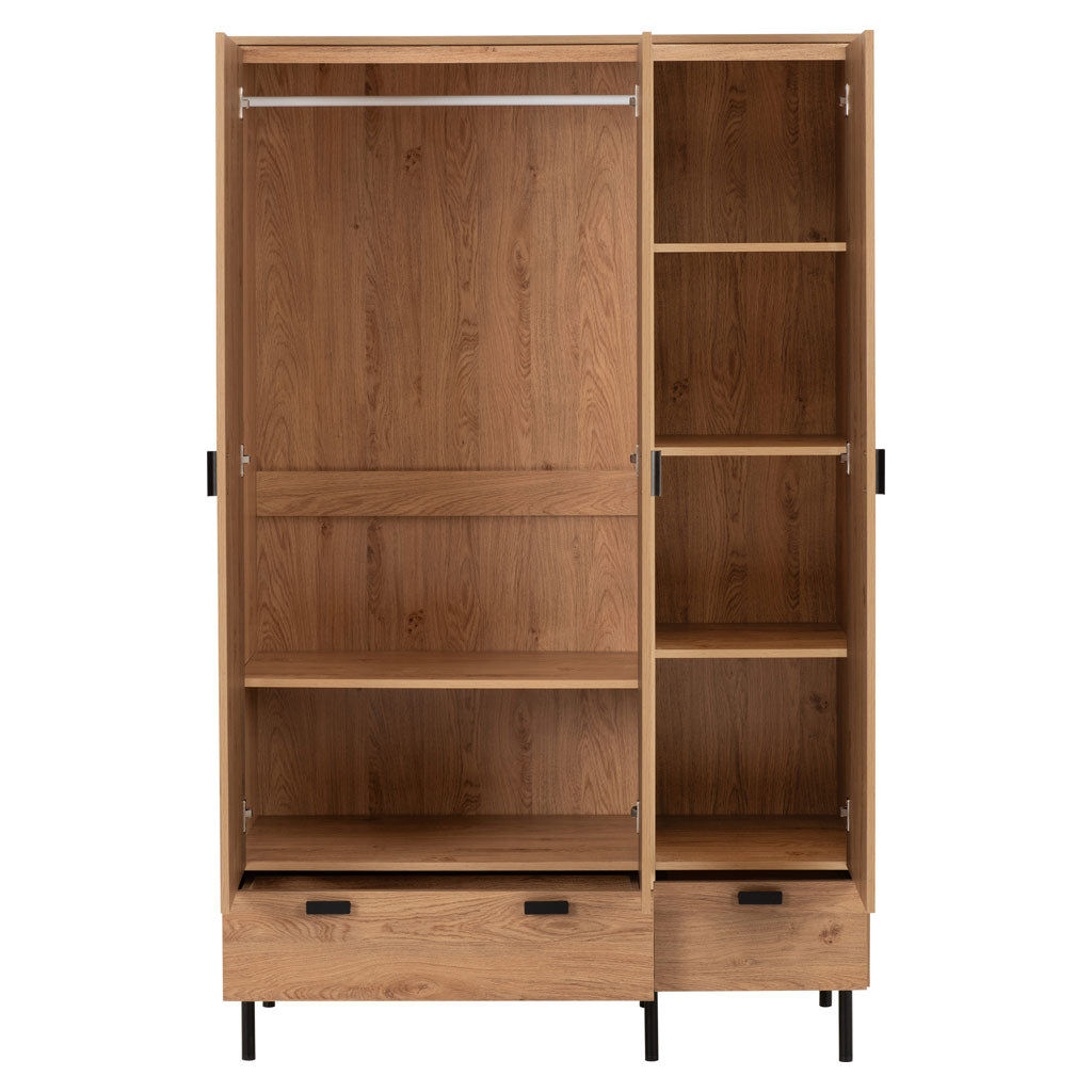 Wooden Wardrobe With 3 Doors And 2 Drawers - Leon