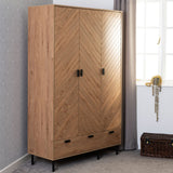Wooden Wardrobe With 3 Doors And 2 Drawers - Leon