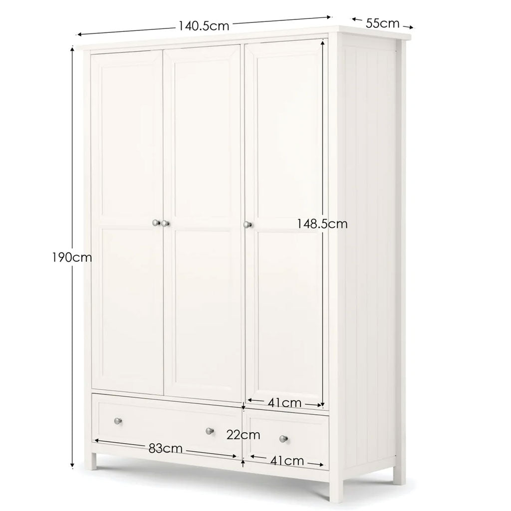Wooden Wardrobe With 3 Doors And 2 Drawers - Maine