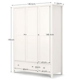 Wooden Wardrobe With 3 Doors And 2 Drawers - Maine