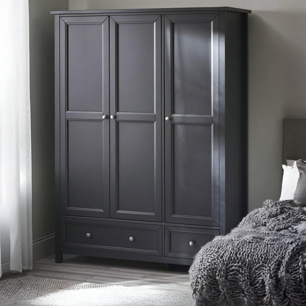 Wooden Wardrobe With 3 Doors And 2 Drawers - Maine