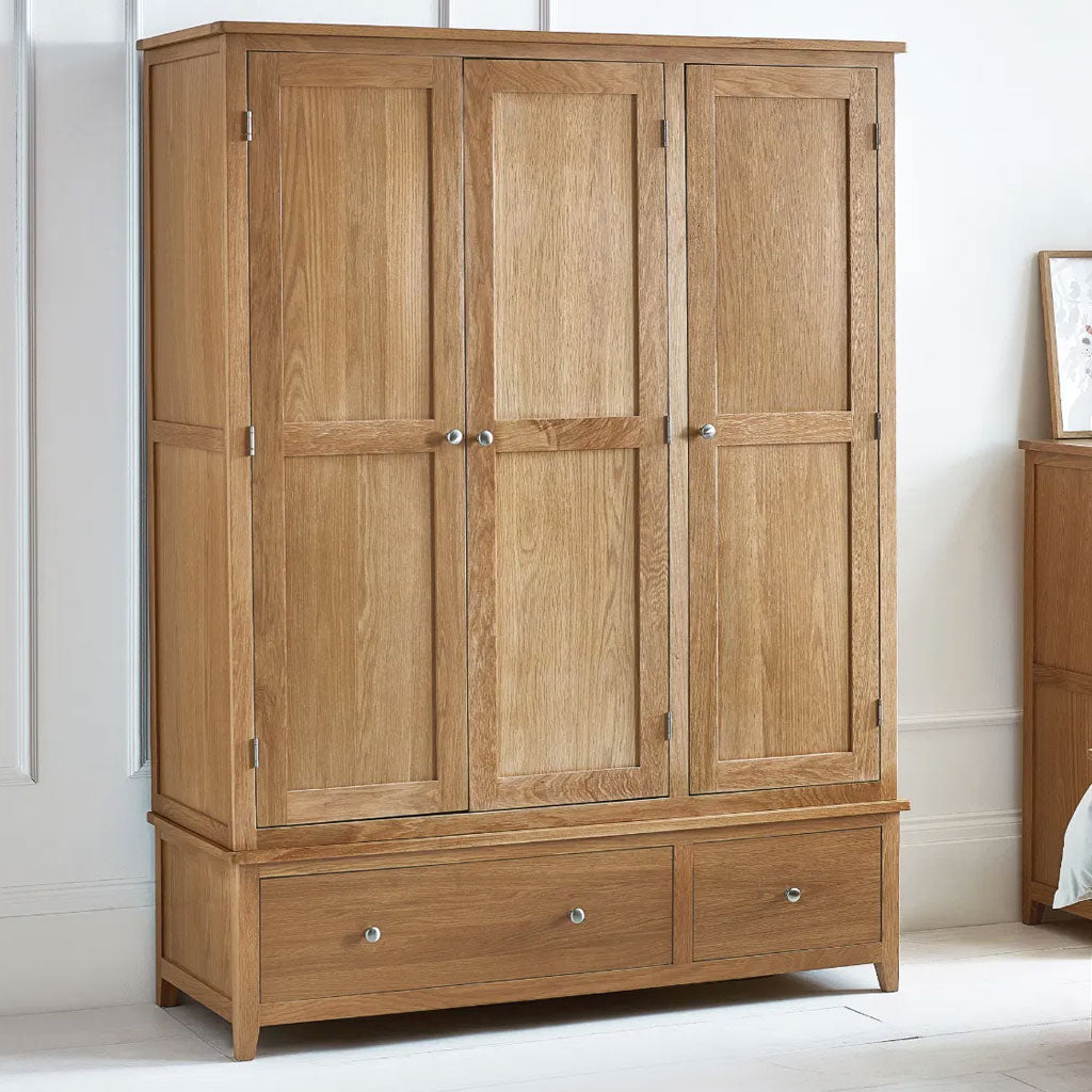 Wooden Wardrobe With 3 Doors And 2 Drawers - Mallory