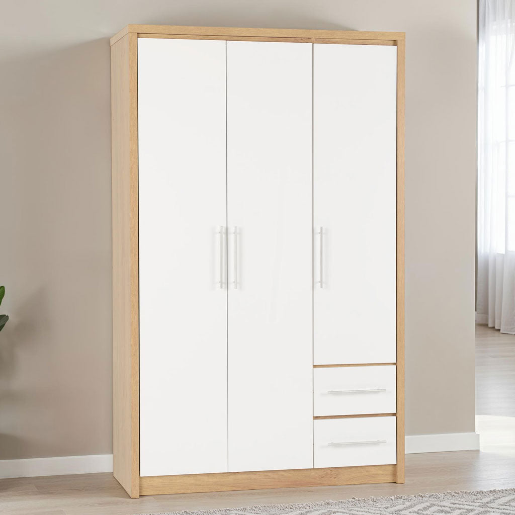 Wooden Wardrobe With 3 Doors And 2 Drawers - Seville