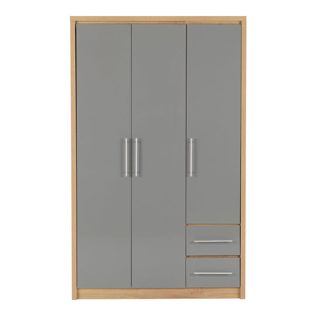 Wooden Wardrobe With 3 Doors And 2 Drawers - Seville