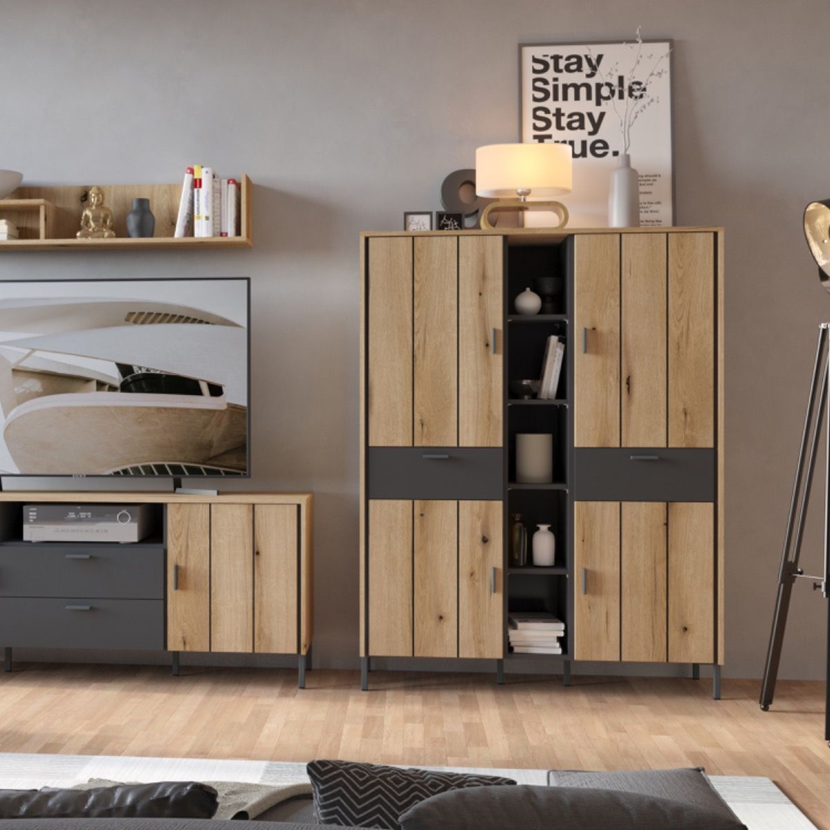 Wooden Wardrobe With 4 Doors And 2 Drawers - Arundel