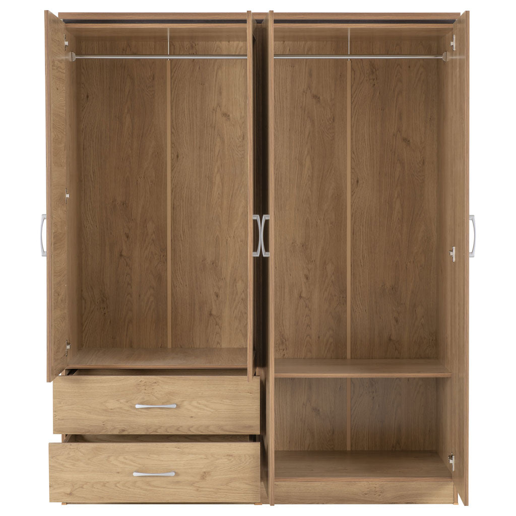 Wooden Wardrobe With 4 Doors And 2 Drawers - Charles