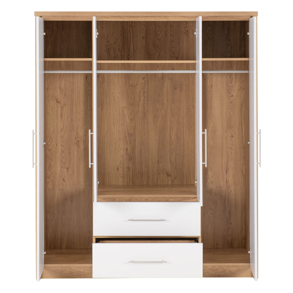 Wooden Wardrobe With 4 Doors And 2 Drawers - Seville