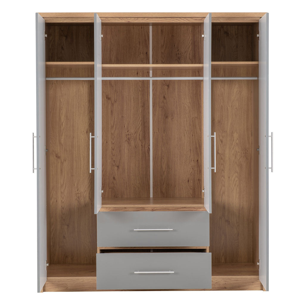 Wooden Wardrobe With 4 Doors And 2 Drawers - Seville