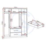 Wooden Wardrobe With 4 Doors And 2 Drawers - Seville