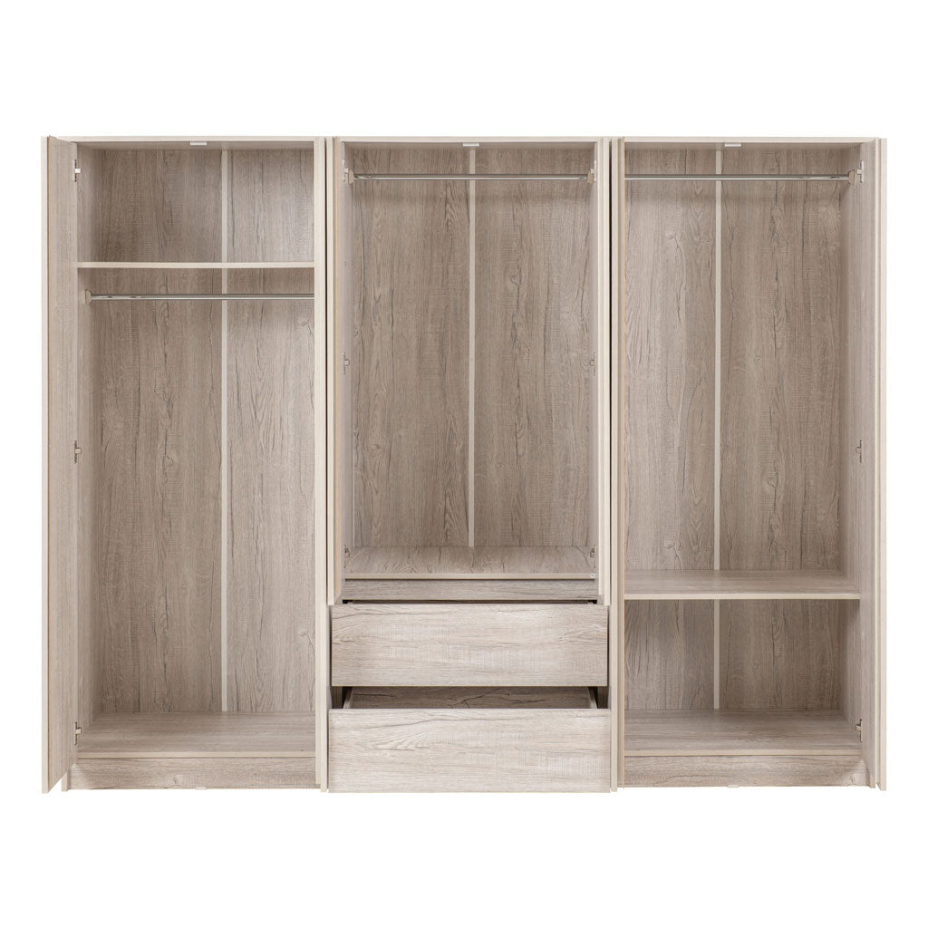 Wooden Wardrobe With 6 Doors And 2 Drawers - Malvern